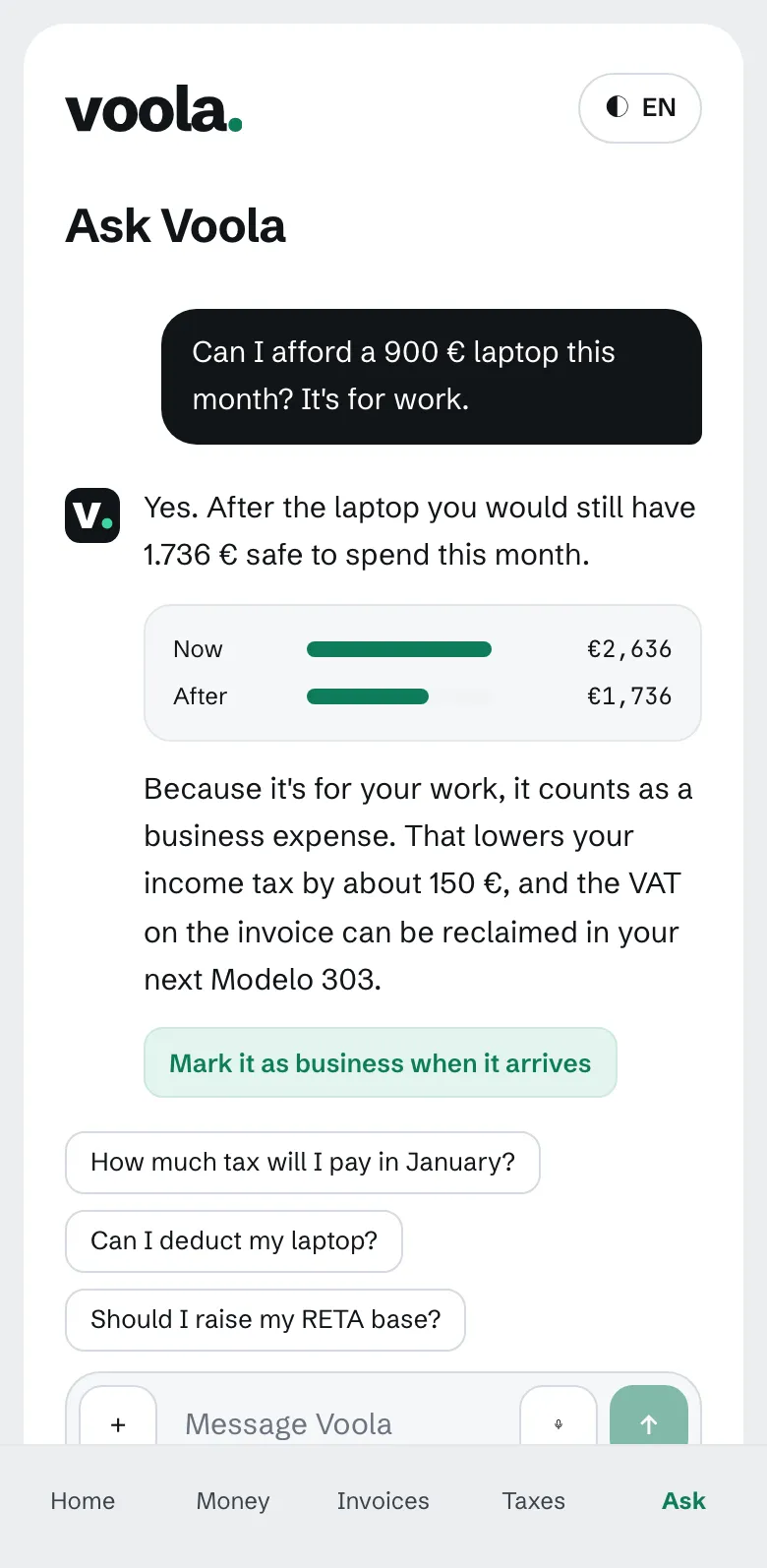 Voola pe un telefon Android: asistentul