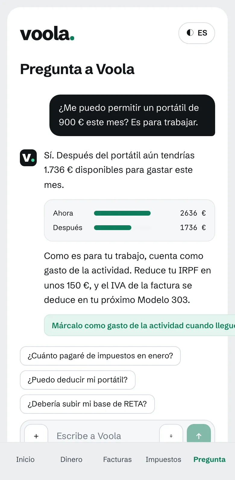Voola en un móvil Android: el asistente